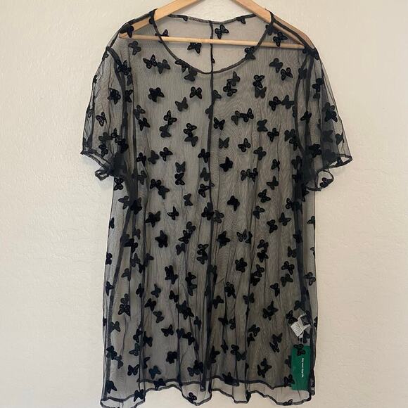 Womens Size 3X Sheer Mesh Velvet Butterfly Top Shirt Whimsigoth Dark Fairy - Picture 1 of 3